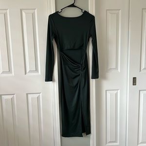 Deep Green Long sleeve open cut dress SHEIN
